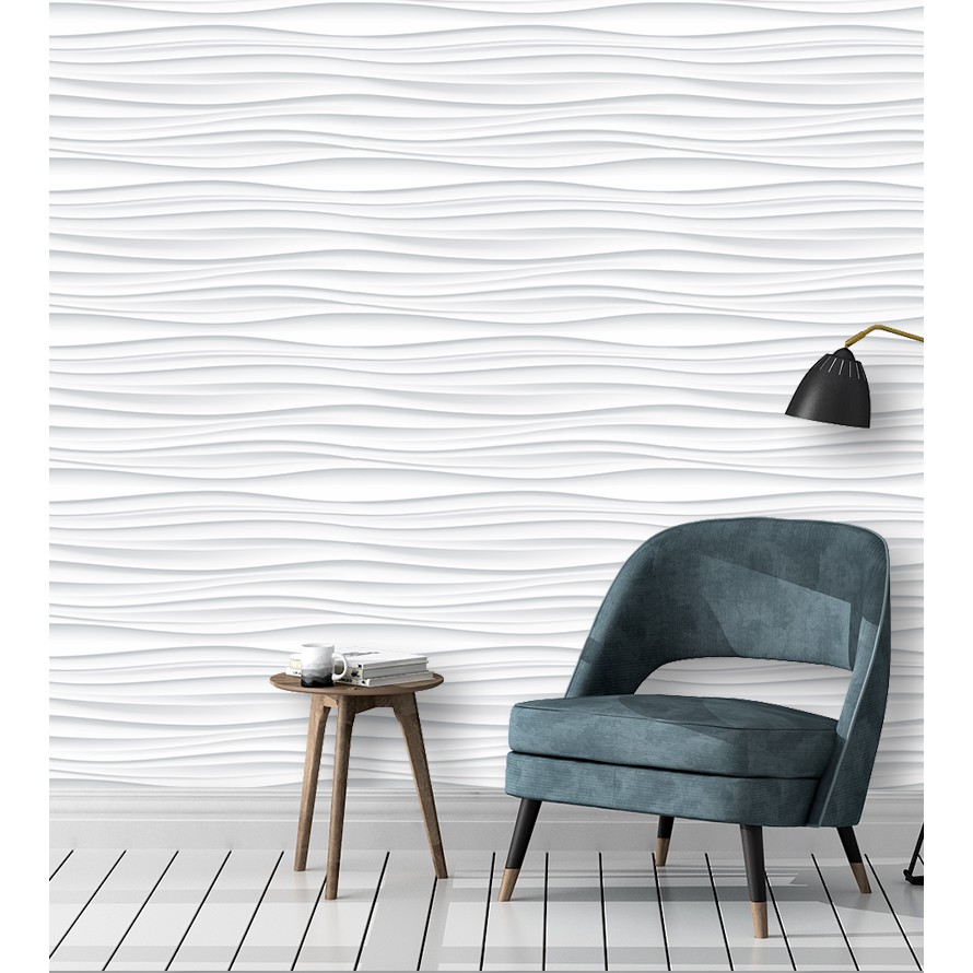 Papel de Parede Ondas Horizontais 3d tons de cinza e branco - Home & Living
