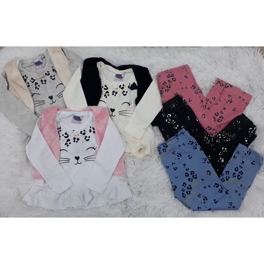 Conjunto Infantil Feminino Estampado Blusa + Colete + Legging Kiko E Kika REF.8071