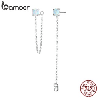Bamoer Um Par De Brincos Assimétricos De Prata 925 Com Corrente De Opala Para Mulheres/Meninas