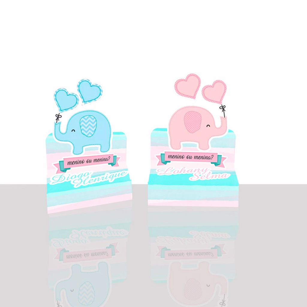 10 Caixinha Porta Chocolate Elefantinho Rosa e Azul Chá Revelação Chá de Bebé Lembrancinhas Personalizadas