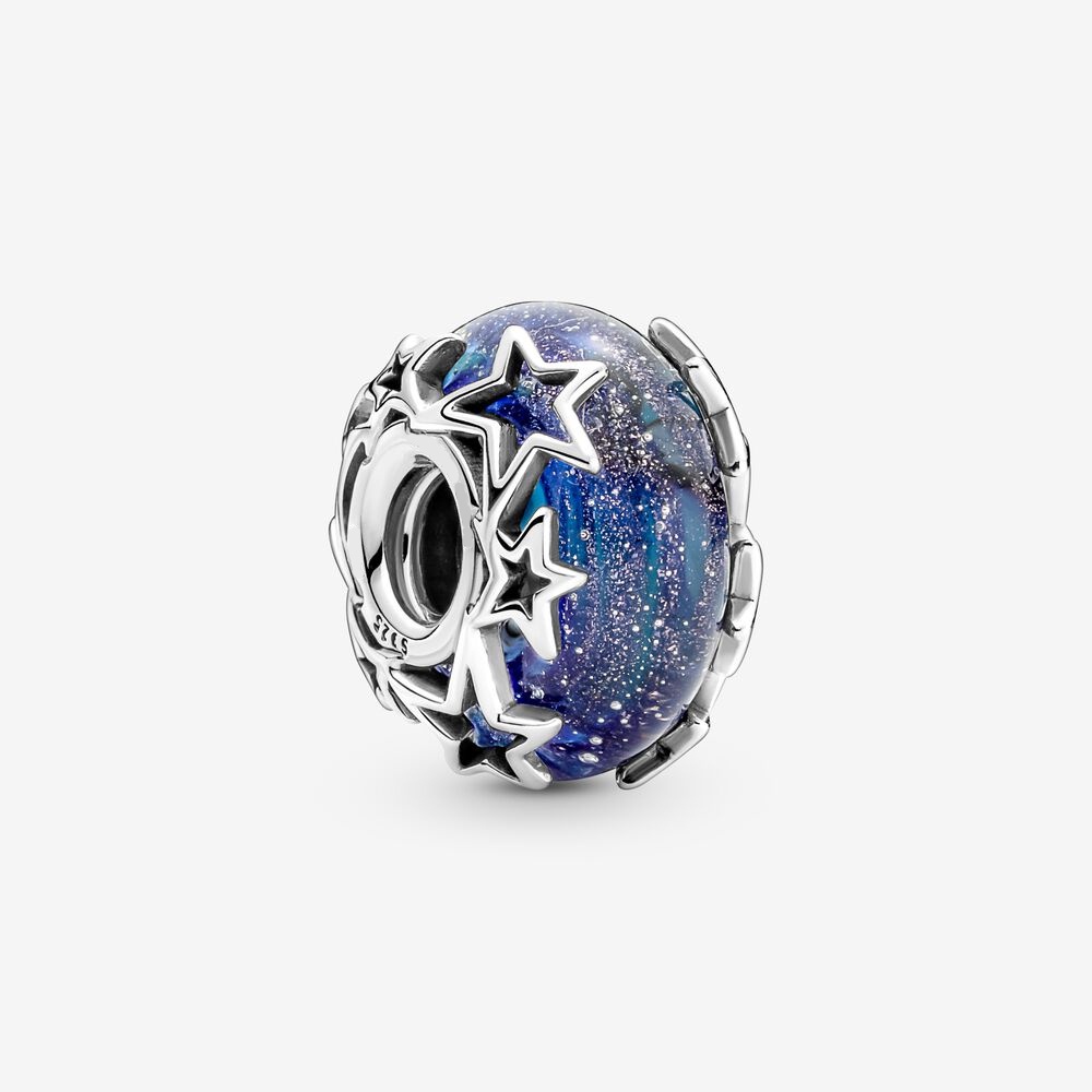 Pand * ora Acessórios Nova Galaxy Blue & Star Murano Charm Bead Silver Jewellery et Charms Presentes De Bricolage Para Senhoras/Meninas p818