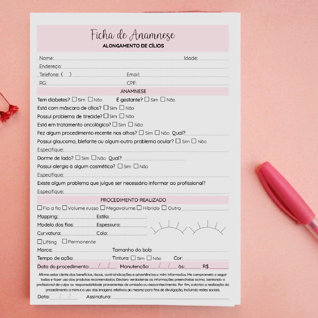 Bloco Ficha Anamnese Avaliação - Alongamento de Cílios em Oferta na Shopee