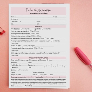 Bloco Ficha Anamnese Avaliação - Alongamento de Cílios em Oferta na Shopee