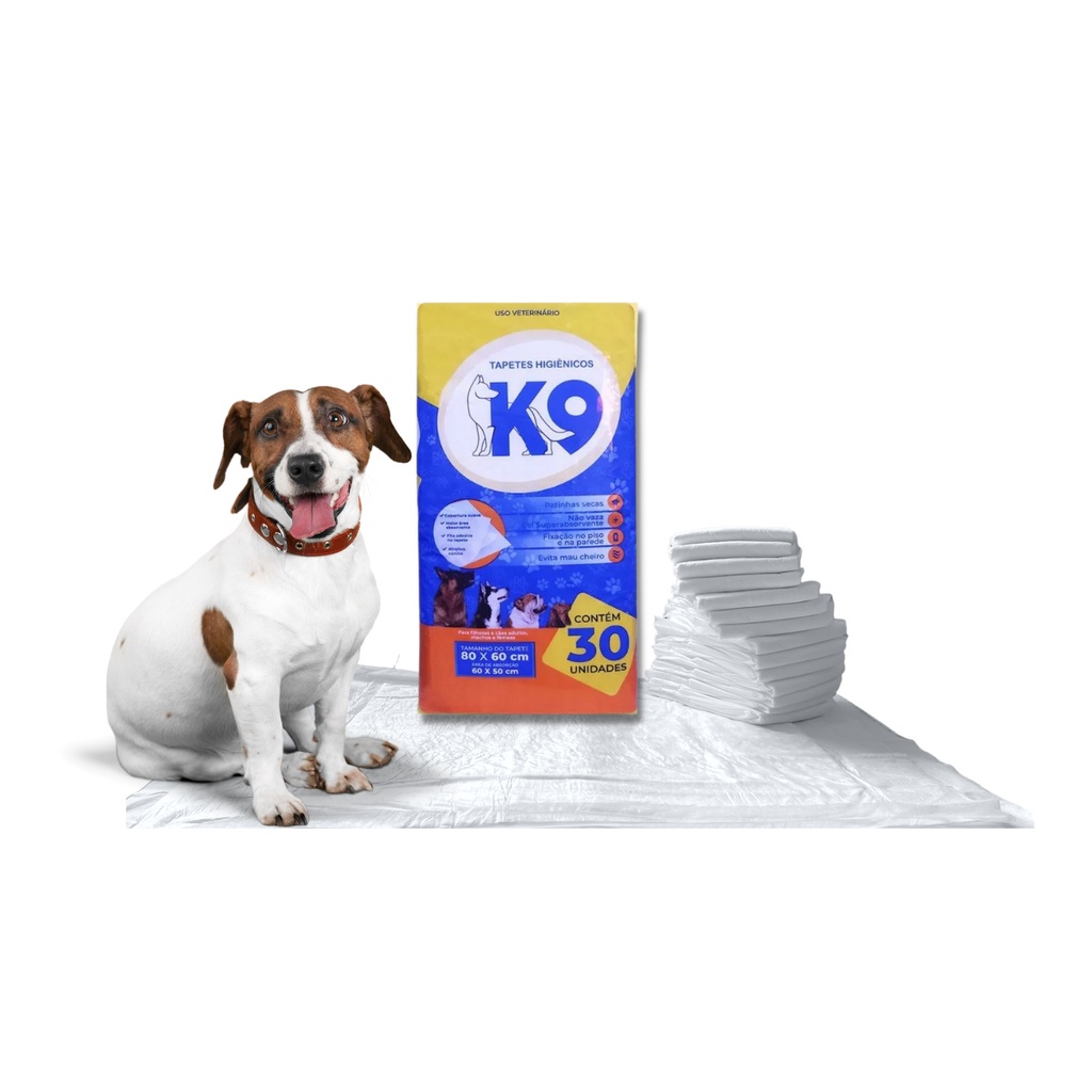 Tapete Higiênico K9 Grande 80x60cm Descartável Super Absorvente 30 Unidades