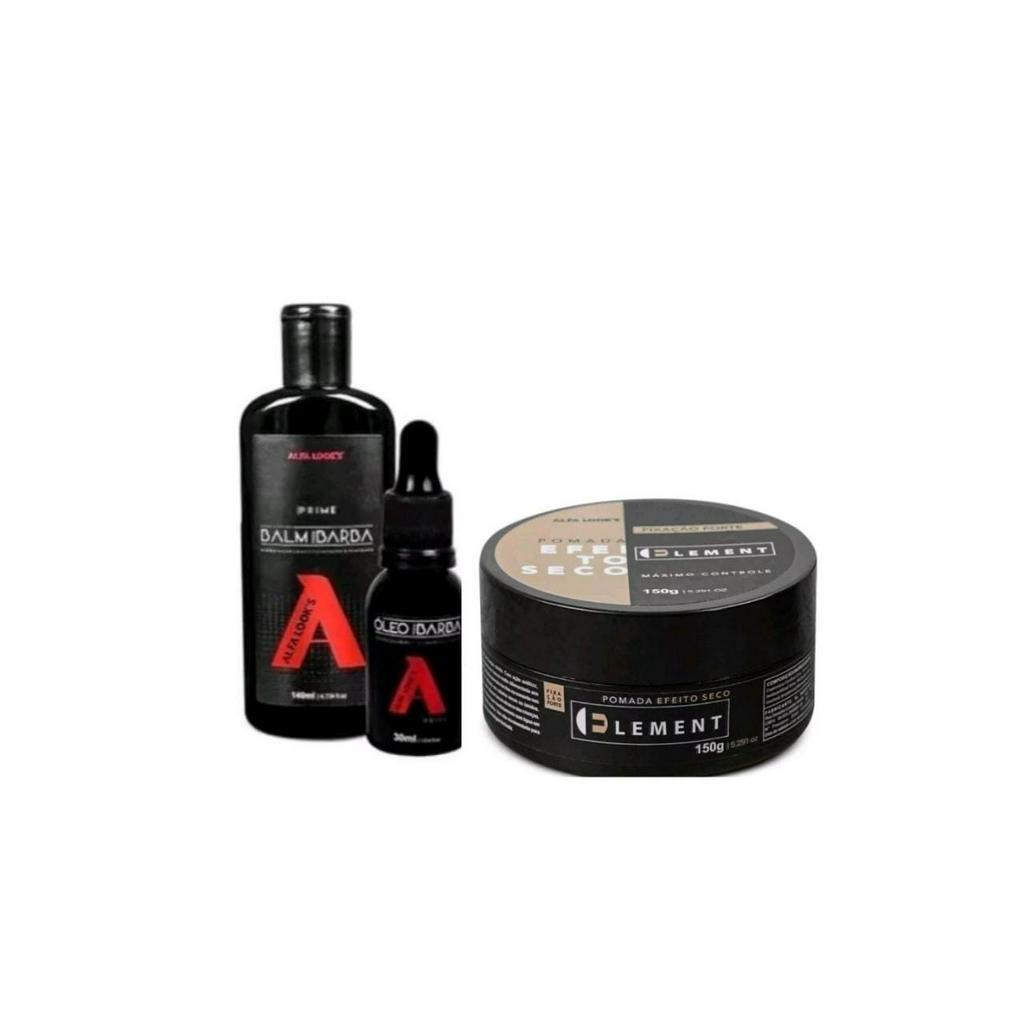 kit alfa look  s 1baml para barba e oleo para barba e 1cera efeito seco