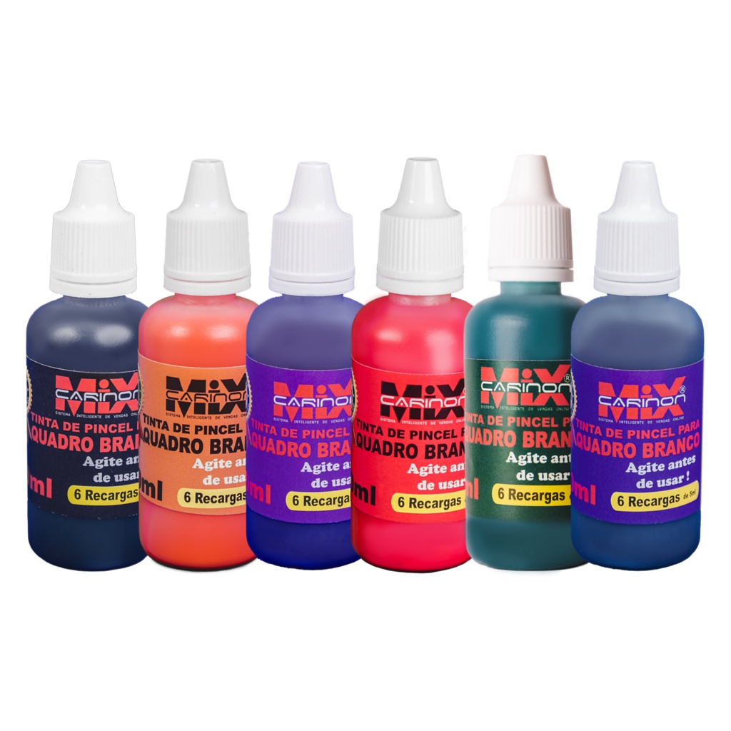 Kit 6 Unidades Tinta De Pincel Para Quadro Branco 30 ml cada - NÃO MANCHA O QUADRO - Com conta gotas