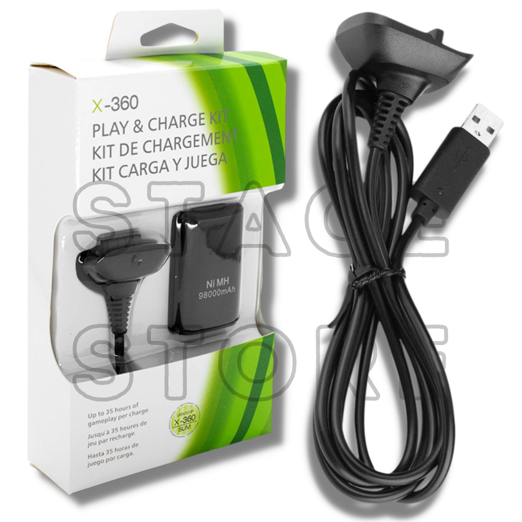 Bateria Recarregável + Cabo Controle Xbox 360 Play And Charge Kit