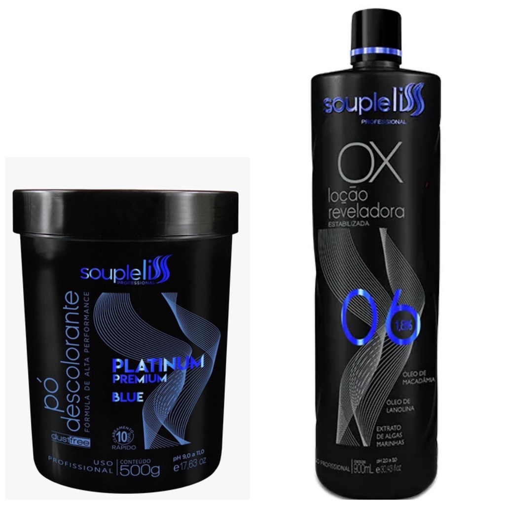Pó Descolorante Platinum Blue Azul + Ox 6 Volumes Souple Liss