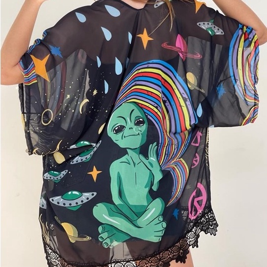 Kimono Alien Things em Oferta na Shopee