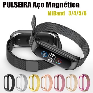 Pulseira Para Mi Band 3/4/5/6 Metal Aço Magnética Pulseira de Metal Xiaomi Relógio inteligente Aço Inoxidável