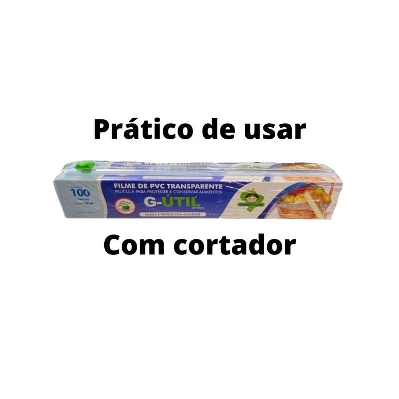 Filme de PVC com Cortador 28cm x 100 metros com serrilha / trilho cortante Guarufilme.