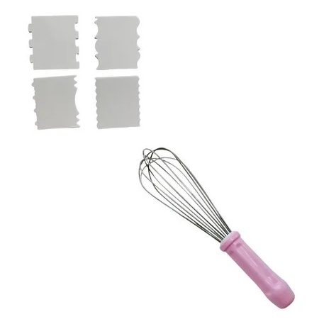 Kit Confeitaria Fue Fouet Batedor De Ovos Inox + Espatula Para Decorar Bolo