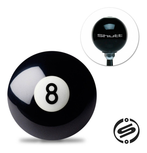 Manopla de Câmbio Bola 8 Bilhar Esportiva Universal 50mm Preto Redondo Tuning Shutt