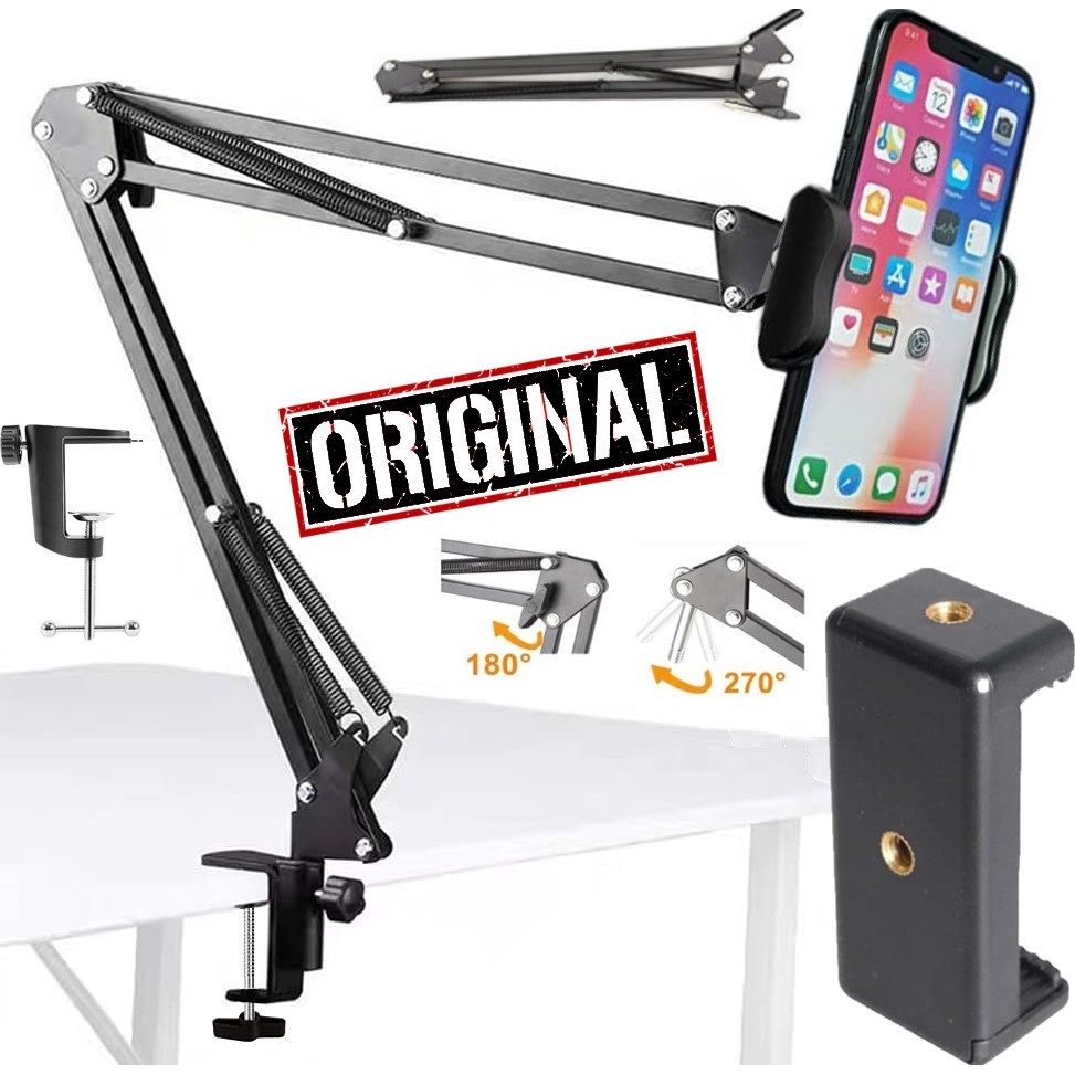 Suporte Braço Articulado Cama Mesa Pedestal Apoio Celular Universal Ajustável Smartphone Inclinável Podcast Home Office