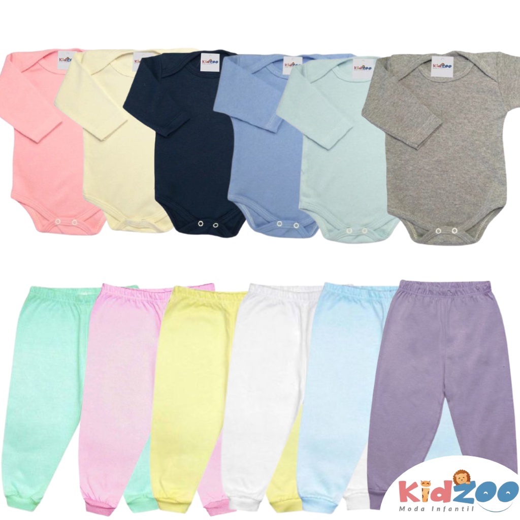 Kit 12 Peças Body liso Manga Longa e Mijão em Malha/ Enxoval Barato