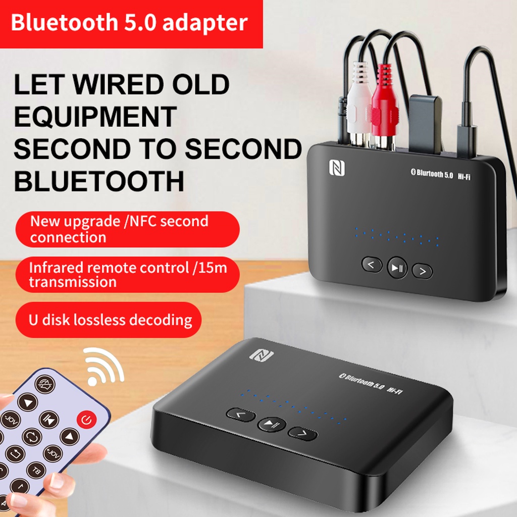 NFC Bluetooth 5.0 Receptor De Áudio Por 3.5mm RCA E Porta USB Para Música Estéreo Sem Fio Do Carro Adaptador De Speaker Amplificador