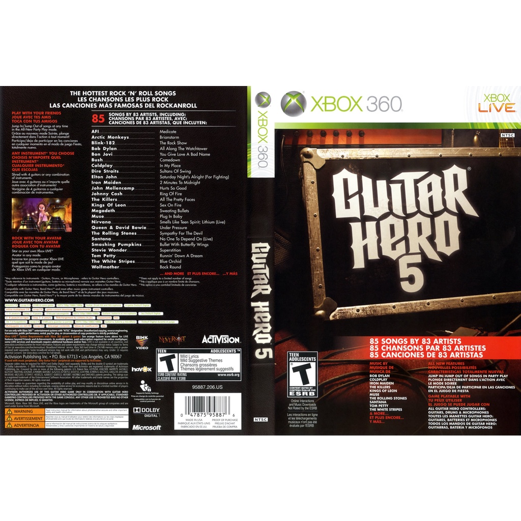 Guitar hero 5 P/ XBOX360 (LTU/LT/JTAG/RGH)