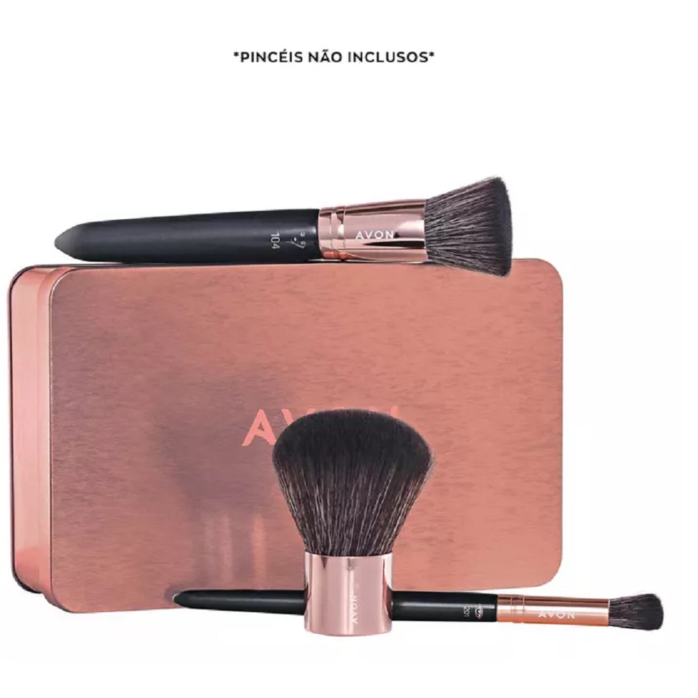 Organizador de Maquiagem e Cosméticos Porta Pincel Algodão Cotonete Metal 18 x 11 x 4,5 cm Bronze Brilhoso  Avon Color