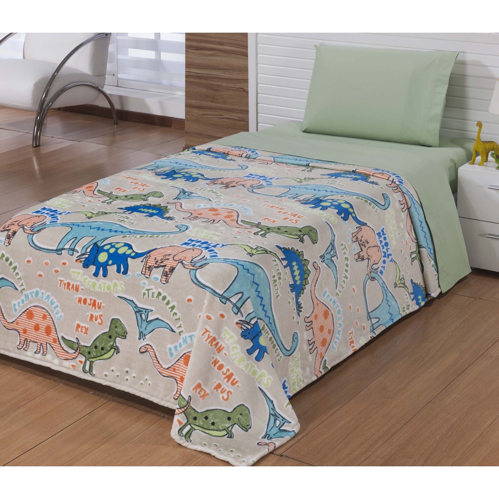 Manta Coberta Solteiro Infantil Teen Estampada Desenhos Dinossauros Dino Extra Macia A Mais Vendida