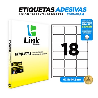 Etiqueta Adesiva A4 63,5mm x 46,6mm 100 Folhas - Link Etiquetas em Oferta na Shopee