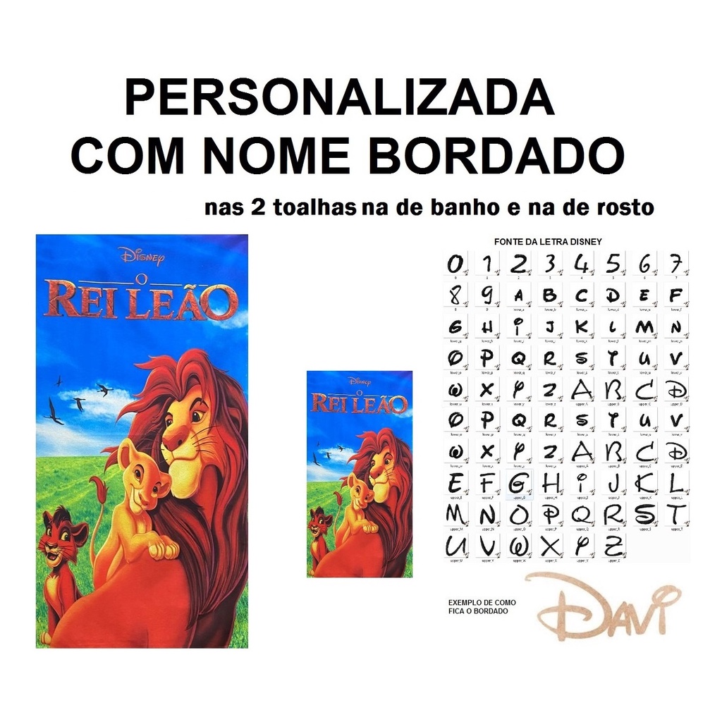 PERSONALIZADA NOME BORDADO kit Toalha de Banho Infantil Rei Leão + Toalha de Rosto