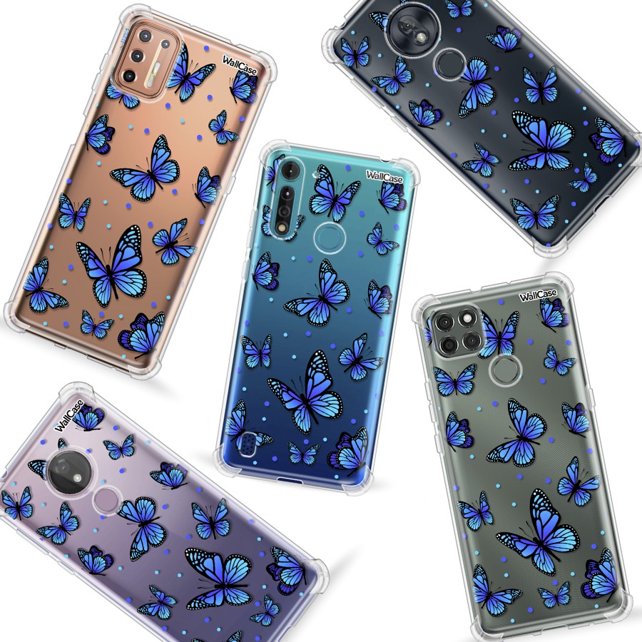 Capinha de Celular Wb12 Borboletas Azuis Para Moto G7 G8 G9 G10 G14 G20 G22 G30 G31 G41 G52 G54 G60 G62 G71 G84 G100 G200 E20 E40 E6 E7 Edge One Hyper Fusion Power Pro Lite Plus Play