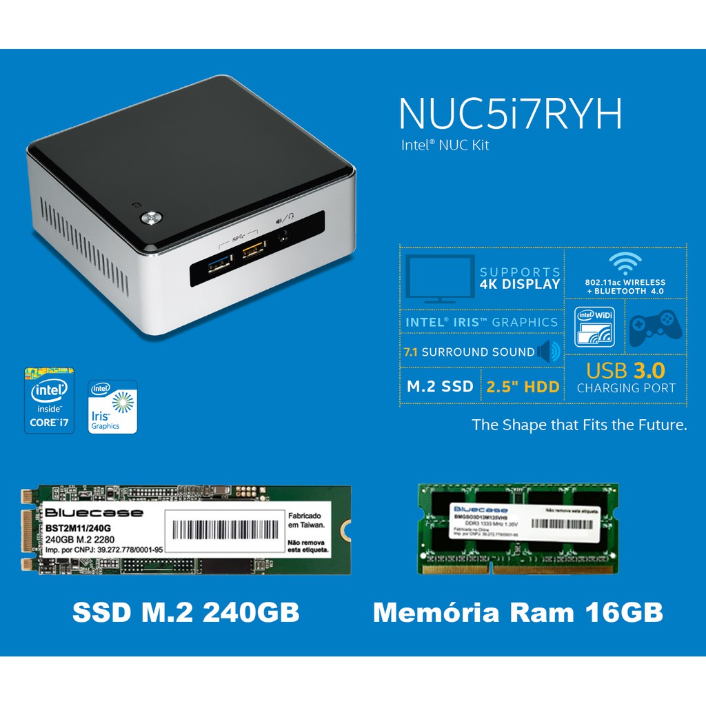 Mini PC Intel NUC5i7RYH – I7, 16 Go RAM, 256 Go SSD + 620 Go HDD – Occasion