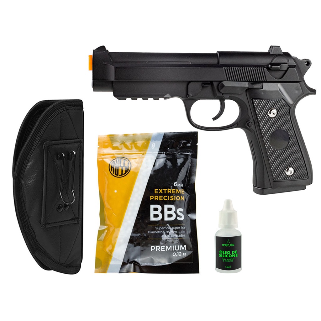 Pistola de Airsoft Full Metal PT92 Spring Vigor V22 + Coldre Velado
