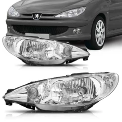 Farol Peugeot 206 2001 2002 2003 2004 2005 2006 2007 2008 2009 2010 Foco Simples Cromado