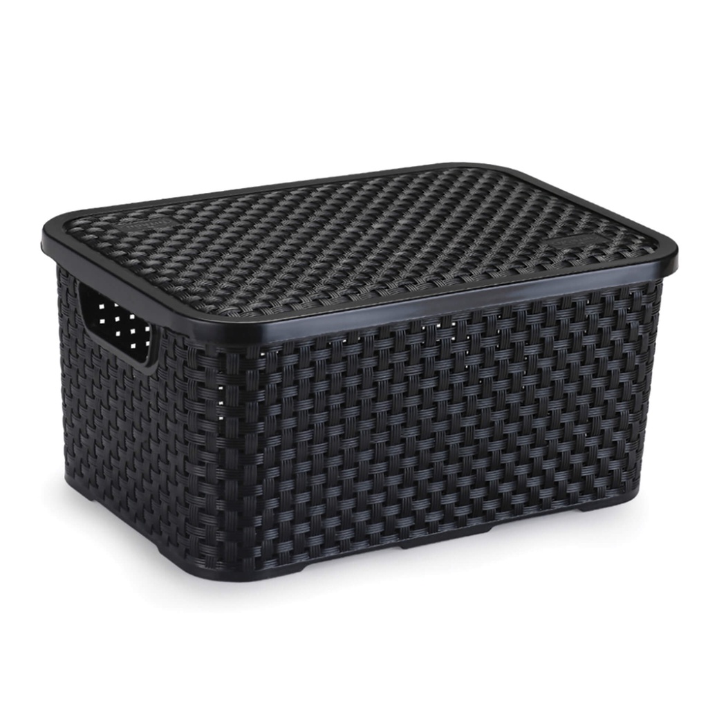 Cesto Organizador ECO Rattan com Tampa 8L Organização Decorativa Casa Organizada Prático e Funcional