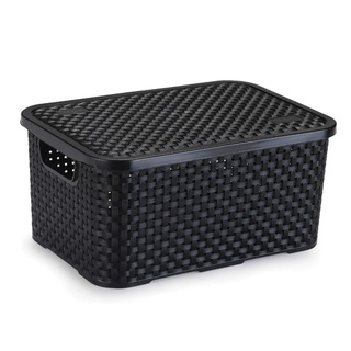 Cesto Eco Organizador Rattan Medio C/tampa - Preto Nitron