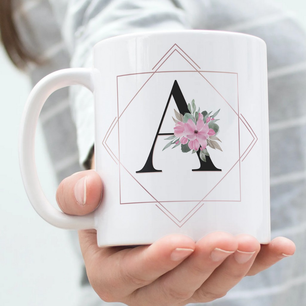 Caneca De Porcelana Letras Do Alfabeto Floral Personalizada | Shopee Brasil