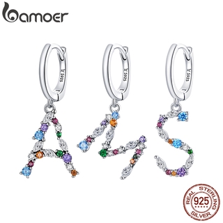 Bamoer Prata Preto Pedra Brinco 100% 925 Sterling Silver Simples Preto E Whitle Brincos Presente Para A Menina Jóias Fasce1030