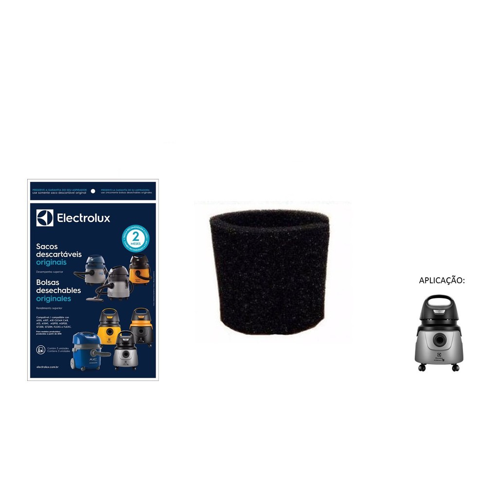 SACO DESCARTÁVEL + FILTRO PERMANENTE ESPUMA ASPIRADOR ELECTROLUX A10N1 (A10 SMART NOVO)