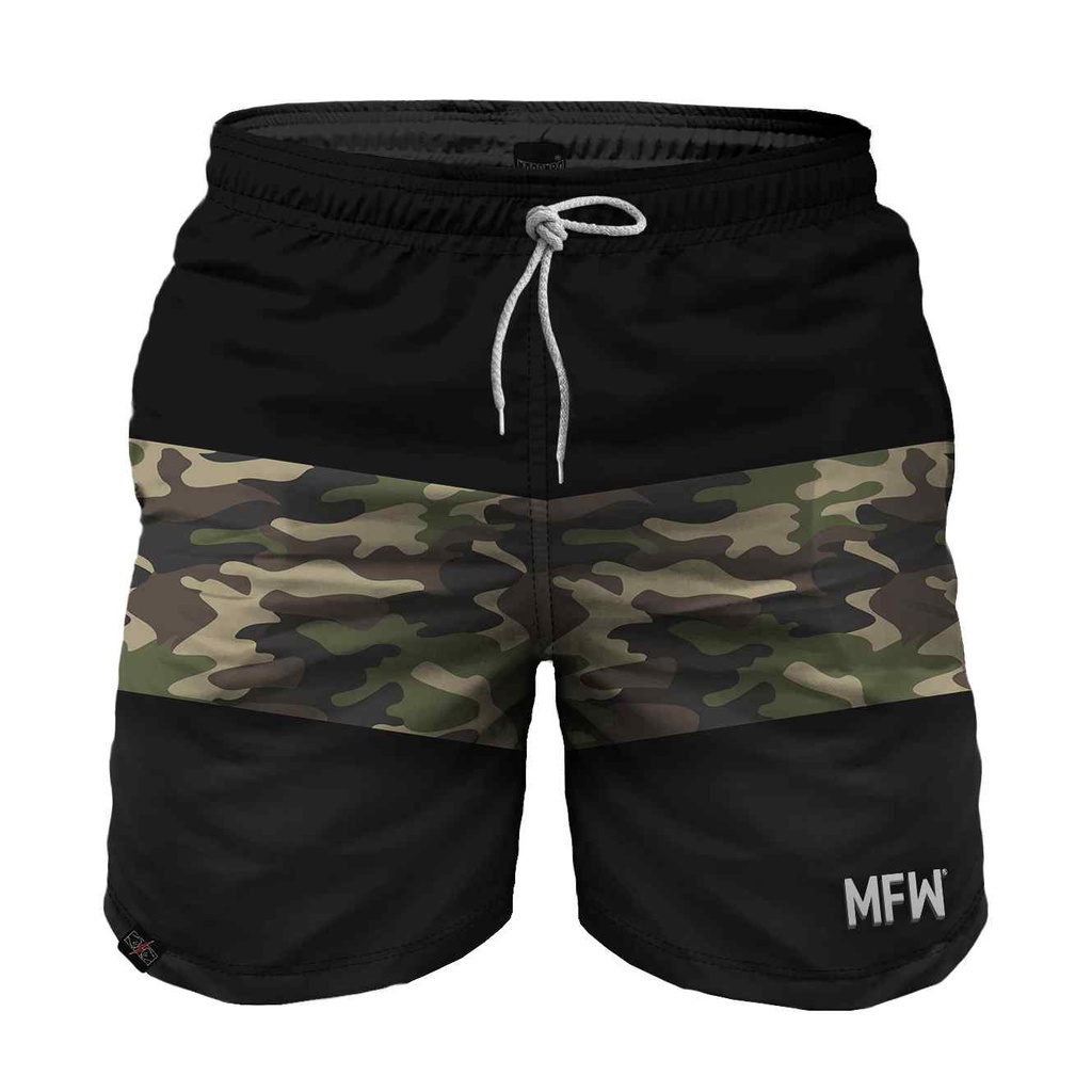 Short Black Camo Camuflado Militar Tactel Masculino com Bolsos