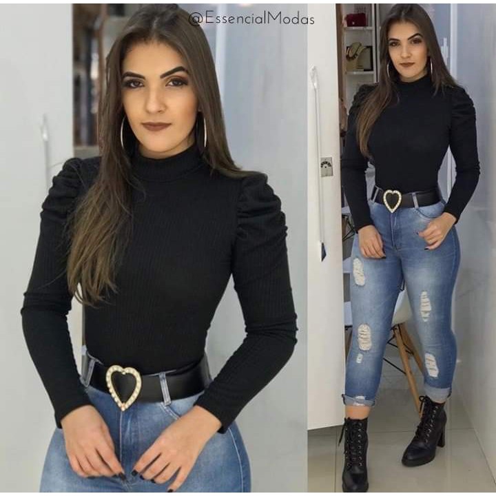 Blusa manga longa gola alta princesa malha canelada evangélica moda blog