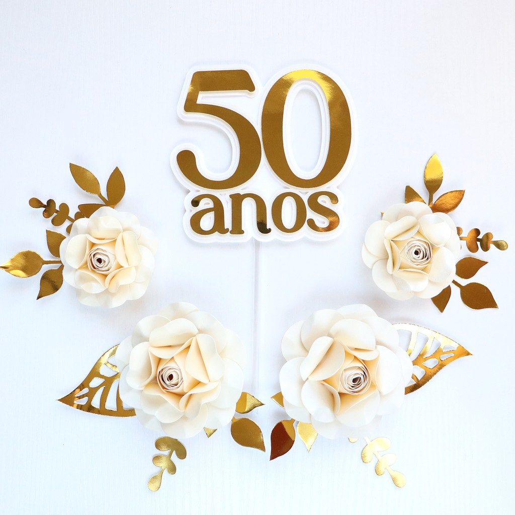 Topo De Bolo Floral Para Casamento Ou Bodas Enfeite De Bolo Aniversário 50 Anos Shopee Brasil 8296