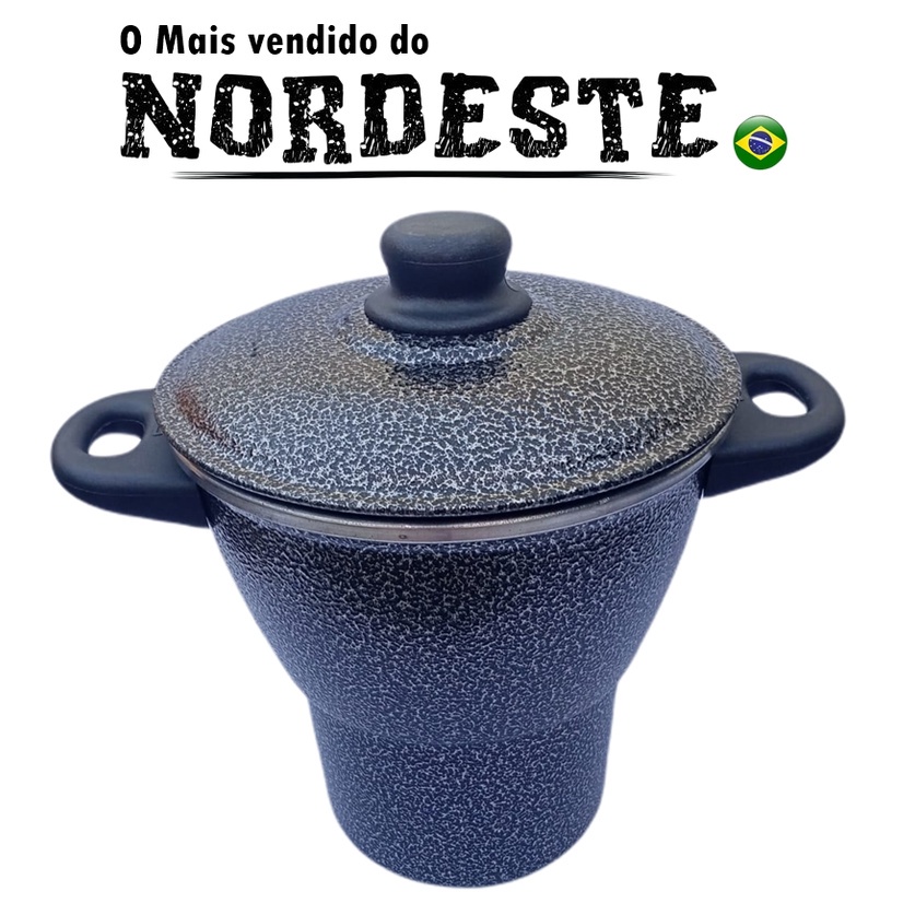 Cuscuzeiro nordestino tradicional em alumínio preto craqueado resistente n°12,14,16,18