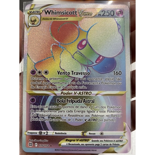 Whimsicott V-STAR- FULL ART - Astros Cintilantes - Pokemon TCG - mais 35 cartas (3 reverse foil, 3 raras entre elas)