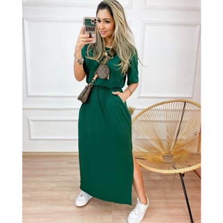 Vestido Longuete Feminino em Malha com Bolso Único Estilo e Conforto 362