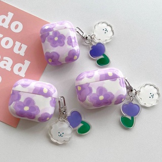 Para Airpods 1 2 3 Pro Ins Fresco Aquarela Roxo Flores TPU Macio Caso Do Fone De Ouvido Bluetooth Com Pingente Cachorrinho Earbud Manga Sem Fio Claro Capa Protetora