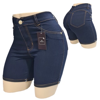 Short Jeans Feminino Meia coxa Lycra Cintura Alta Bermuda Cumprida