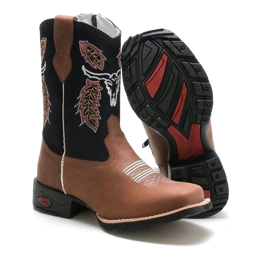 Botinha Bota Infantil Country Masculina Estilo Menino Cowboy em Couro Legitimo Cano Azul Marinho em Oferta na Shopee