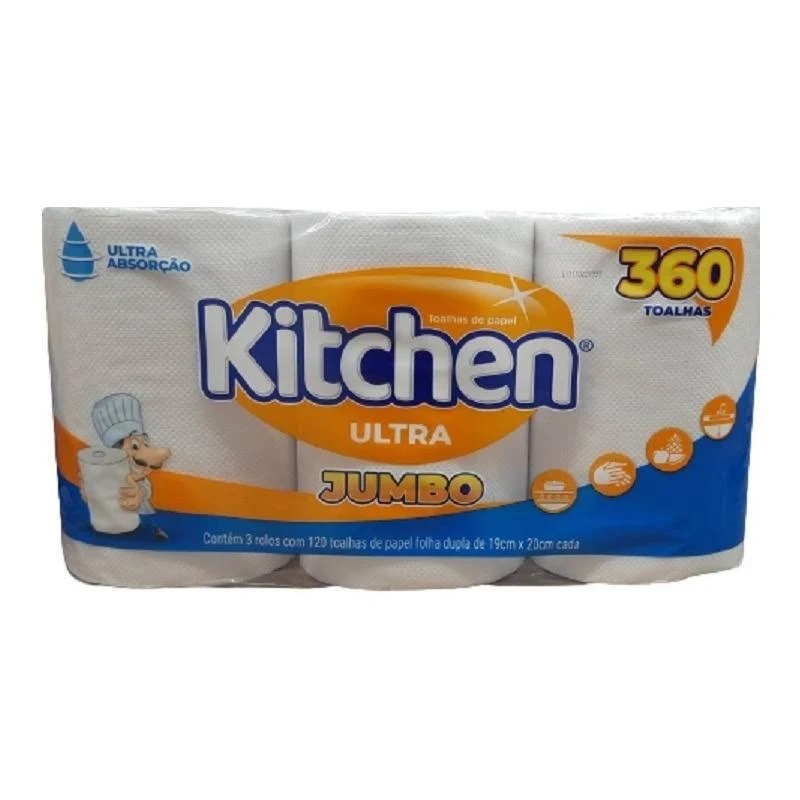 Papel Toalha Kitchen Jumbo 3 Rolos Folhas Duplas 360unidades | Shopee ...