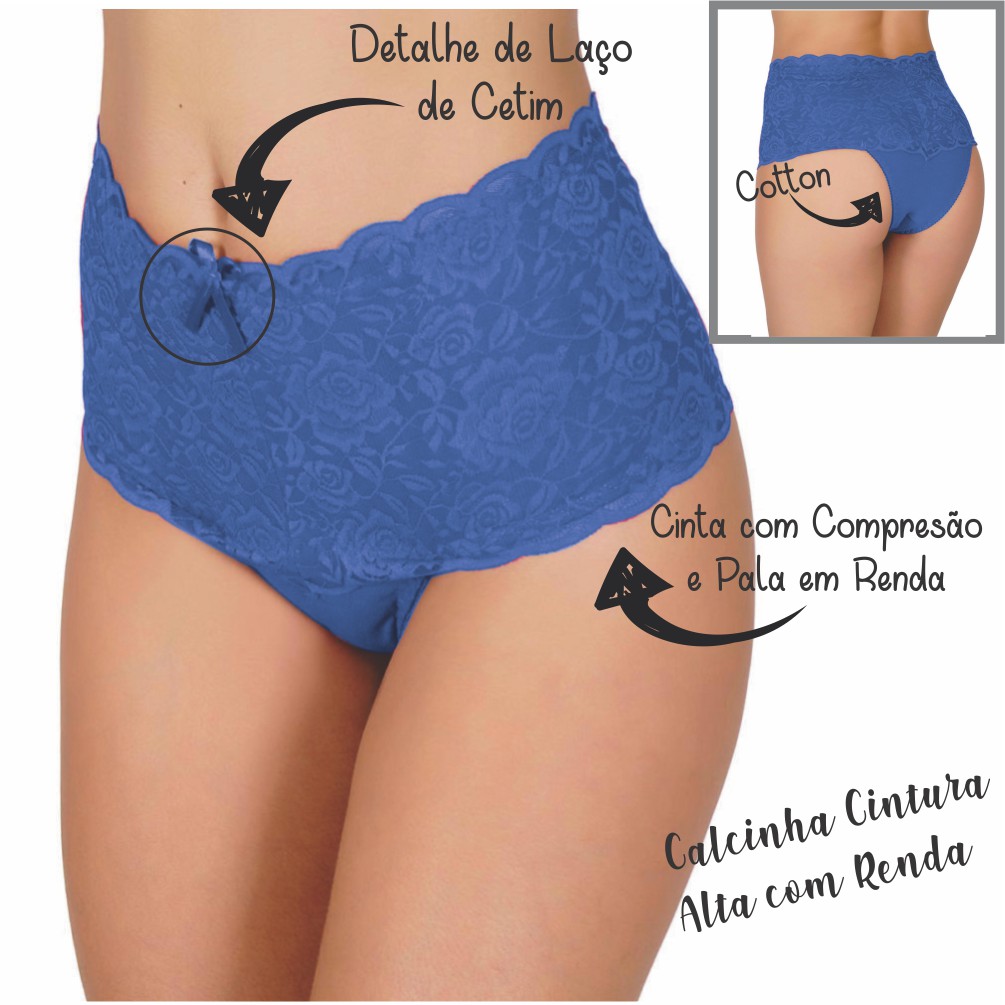 Kit Calcinha Cinta Cintura Alta Renda Luxo Modeladora Beecost