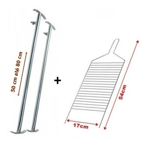 Kit CHURRASCO 01 Par de suporte extensor (regulavel) de 50 a 80 cm + 1 Grelha Unica 54 cm x 17 cm -CSK 5500 + 5101u