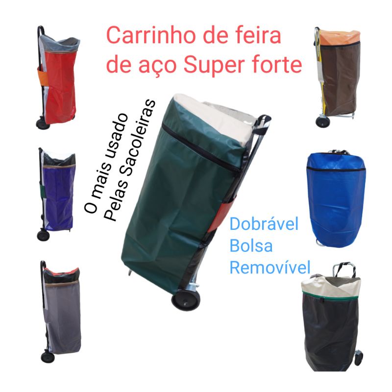 Carrinho de Feira Muito Forte Mercado Compras Dobrável