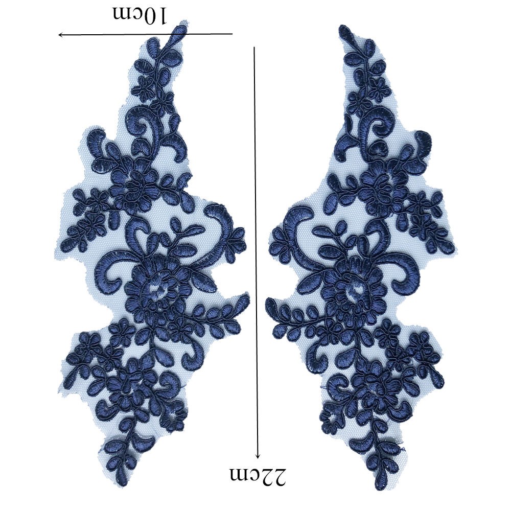 2 Pçs Bordado Flor Tecido Renda Apliques Net Guarnição Costura Motivo Casamento DIY