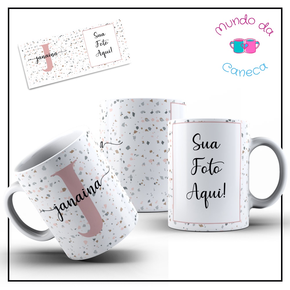 Caneca Personalizada com sua Inicial  Nome e Foto fundo Granilite de Porcelana - Mundo da Caneca