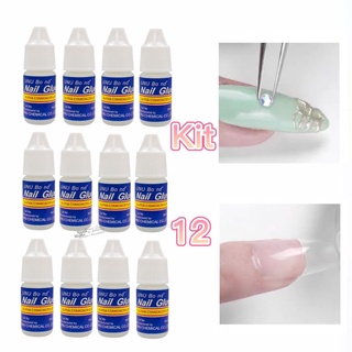 kit 12 Cola de Unha Postiças Tips Gel Fibra E Porcelana Nail Glue